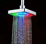シャワーミキサー LEDスクエアシャワーヘッド水力発電6インチABSクロム仕上げ浴室