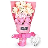 YOBANSA ソープフラワー 石鹸 花 バラ 造花 花束くま束 ベア ブーケ 可愛いぬいぐるみ (ベア6匹，花5匹) 父の日 誕生日 結婚祝い 結婚記念日のプレゼントにお勧め (ピンク)