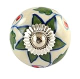 Set of 2 Green and Red Floral hand painted ceramic pumpkin knobs cabinet drawer handles pulls