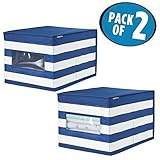mDesign Largeファブリックストレージビンwith Hinged Lids and Windowsのクローゼットや寝室 – 2パック、ネイビー/ホワイト