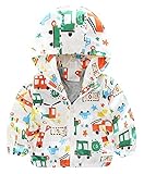 Plus Nao(プラスナオ) 子供用ジャンパー フード付き パーカー 車柄 ジップアップ チャック ポケット付き ブルゾン ウィンドブレーカー 長袖 ホワイト 100