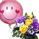 バルーンフラワー ノーブルムーン 浮かぶバルーンと生花アレンジのセット 誕生日 記念日 開店祝い などに (女の子誕生祝い)