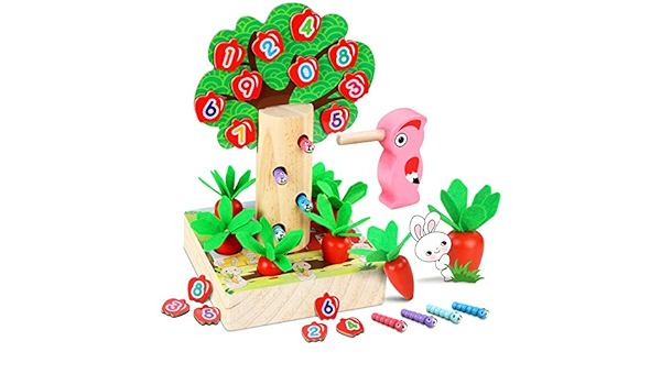 Amazon Co Jp キツツキおもちゃ 木製おもちゃ 人参積み木 知育玩具 空間認識 形状認識 色感覚 新年プレゼント子供向け積み木 キッズ 誕生日プレゼント おもちゃ