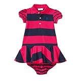 ポロラルフローレン ポニー付 切り替えボーダー半袖ワンピース ピンクマルチ (女の子3～9か月用) 6Mサイズ [並行輸入品]
