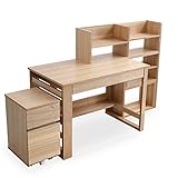学習机 勉強机 学習デスク 天然木 桐 タモ材 組換自由 伸縮 ラック チェスト 木製 幅100cm ナチュラル