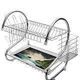 ステンレス製食器棚2段、キッチン用食器棚ドレーナーラックホルダードレンラック食器乾燥ラックレイクマウンテンリフレクションナチュラルライフラバー向けにプリントされたモダンな写真霧のシーンアートプリントホームステーションブルーホワイトグリーンパ