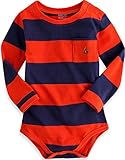 [Vaenait Baby]3-18ヶ月 新生児ベビー服長袖ロンパース カバーオールボディスーツ Long Stripe Bodysuit Orange 3-6M