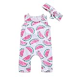 Perfk 全4サイズ 赤ちゃんカバーオール 夏 ノースリーブ スイカ柄 ヘッドバンド 超かわいい 6-36ヶ月 - マルチカラー, 24〜36M