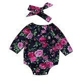 SOBABY 秋冬 女の子 ベビー用 ロンパース 長袖 花柄 ヘアバンド付き (70/0-6ヶ月, ネイビー)