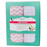 Crib Sheet Set | Toddler Sheet Set 2 Pack 100% Jersey Cotton for Baby Girl Pink Chevron and Polka Do