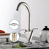 Super Junior キッチン用水栓金具 シングルレバー混合水栓 水道蛇口 2ハンドル オシャレ シンク用 取り付けホース２本付き (ブラッシュスチール)