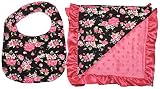 Unique Baby Soft Textured Minky Dot Blanket and Bib Gift Set with Satin Edge, Vintage Floral Print B