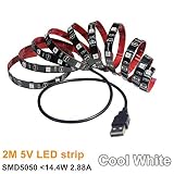 LightingWill 6.56ft/2M USB LED Strip Light SMD5050 Pure White LED TV Background Lighting Kit LED TV 