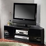 背面収納鏡面テレビボード≪ROBIN CORNERロビン コーナー≫配線スッキリ収納、隠しキャスター付き (ブラック)