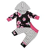 ベビー　子供服　綿　Ｔシャツフード付き　ロングパンツ　花柄　2点セット　超柔らかい　可愛い　赤ちゃん　出産祝い　普段着　おしゃれ (90, ブラック)