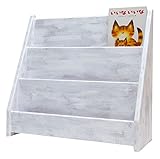 絵本が前に倒れません 木製絵本棚3段(Mサイズ) (アンティーク風白)