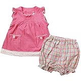 《初夏盛夏対応》(日本製) Pample Mousse(パンプルムース) 上衣杢天竺花モチーフ付き&パンツギンガム格子ブルマミルキースーツ 80cm /RP NO.DP-72453