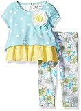 Rare Editions Baby Girls' Dot to Floral Knit Legging Set Turquoise / Yellow / White 12M [並行輸入品]