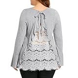 バックレスレース装飾プラスサイズブラウスfor Womens、Franterd大きいサイズカジュアルシャツオーバーサイズTシャツトップス グレイ