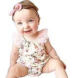 花印刷赤ちゃん女の子レースノースリーブボディスーツホルターネックRomper Playsuit カラー: ベージュ