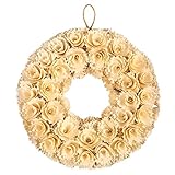 インドアアウトドア人工花輪装飾 – フローラル木製結婚花輪、Hanging Wreathの内部、外部イベント装飾、ホワイト – 14.5 X 3 X 14.2 CM