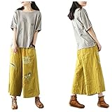 （ヴィレミティー）VILELEM マタニティ ガウチョ パン レディース 春 夏 ワイドパンツ ウエストゴム ボトムス スカンツ スカーチョ ゆったり 刺繍 (イエロー)