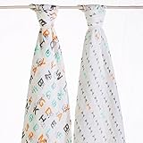 LAT(リー·アンド·タウン) ガーゼおくるみ 高級ベビー用ソフトモスリン ブランケット（多機能） Baby Muslin Swaddle Blanket 2枚セット コットン100% 柄組み合せ (