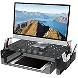 ACTOP 机上台 PCモニタースタンド 金属製 モニター台 二段式 引き出し付き 高さ110mm 耐荷重20kg 2層 机上収納ラック 大