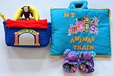 布絵本 布おもちゃ MY ABC ANIMAL TRAIN ブルー&my zooどうぶつえん&おまけ付きルームシューズ ファンタイム・プレイ&ラーンギフトセット【知能開発レッスンブック】 幼児教育 英