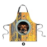 DingDing エプロン レディース かわいい 首かけ 後結び しわになりにくい クッキング カフェエプロン 猫柄 犬柄 男性 女性用