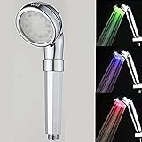 LED内蔵シャワーヘッド、 節水 塩素除去 感温式 3色 カラーの水が出る 電源 電池 不要 水圧 発電 タイプ マイナスイオン 炭粒子入り