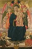 ベノッツォ・ゴッツォリ後' The Virgin and Child Enthroned with Angels '油絵、16 x 25インチ/ 41 x 63 cm、ポリエステルキャンバスにプリント