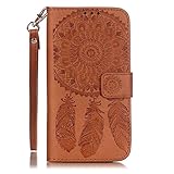 Zeebox Galaxy S6 Edge ケース 二つ折り 手帳型ケース カード収納ホルダー＆ストラップ付き 横開き Samsung Galaxy S6 Edge 用 カバー 生涯補償付き (ブラウ