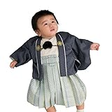男の子ベビー着物セット 羽織袴 100日-1才（60-70cm) 濃グレー／オフ白