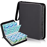 カードファイル,9つのポケットに900枚のカードを収納可能、50枚、PU 表面の防水性と耐摩耗性のクリップ、を集める スターカード コレクションファイル（ブラック）