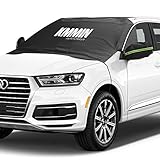 Kmmin カーフロントカバー 凍結防止カバー 雪対策 車 省エネ 節電 フロントガラス 凍結防止シート 積雪対策 雪対策グッズ 霜取シート 霜よけ 埃よけ 簡単取付 ガラス凍結防止 収納袋付き 車種汎用 車保護シート カバー 収納袋付き (黒)