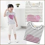即納子供服キッズ服キッズトップス半袖Tシャツストライプ前ハート2色 black,100cm