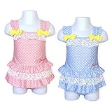 (ピンク/95cm)ベビー 水着 スイムウエア Anjereta アンジェリータ 女の子 ワンピース UVカット ドット柄 フリル リボン レース ロゴ 女児 ベビー