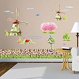 ORDERIN Wall Decal Beautiful Scenery Eternity in a Hour Tulips Windmill Removable Mural Wall Sticker