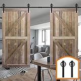 Homedeco　Hardware　8- 16フィート　スライド木製素朴な引き戸　転がるアンティーク風金具　平らなトラック　シングルドアキット 16 FT Double door kit ブラック U
