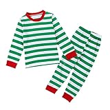 Lovoski 子供　ストライプ柄　綿　快適　部屋着　ナイトウェア　パジャマ　ロングジョンズ　上下セット　全2色6サイズ - グリーン, 7