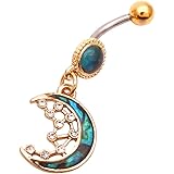 [スパイシーリップス] 14G 角度によって変化する色合い BLUE ストーン MOON 三日月 へそピアス ボディピアス 0999 (ゴールド)