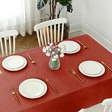 Softalker テーブルクロス 赤 クリスマス 180×140 cm 長方形 桌布 撥水 リネン テーブルクロス-汚れ防止 お手入れ簡単 テーブルマット 高耐久 防水 おしゃれ 北欧風 家庭用 お正月 机カバー 食卓カ Xmas Table cloth