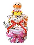 おむつケーキ アンパンマン 半袖ボディスーツ付き 2段 女の子用 B (パンパースSサイズ（25枚入り）)