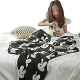 【小物雑貨くりた屋】コットン100%　秋冬に大活躍☆　ニット綿　ブランケット♡(ウサギ柄)　ベビー　キッズ　毛布 (黒)1年中使えるタオルケット・ガーゼケット　