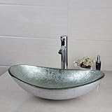 yanksmarkシルバーカラーガラスWashボウル容器シンク&クロム浴室の蛇口仕上げコンボセットCome With Pop upドレイン