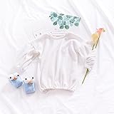 Liebeye ランタンスリーブトップ　子供　女の子　コットンニット　ピュアカラー　ファッション　ユニーク　Tシャツブラウス かわいい ホワイト 80cm