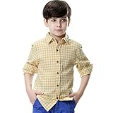 KID1234男の子長袖コットンチェックシャツ(160,黄色)
