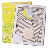 優雅 yuga☆【箱入り】「ボーダー・Tシャツ 100cm+ボーダー・レギンス 100cm 2点セット グレー」オーガニックコットン100% ベビー 服 子ども服 キッズ 女の子  男の子 兼用 ロン