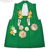 女児 被布コート単品「緑色 雪輪に毬、櫛、花」3歳児用 女の子小物 お子様被布コート 和装小物 都路